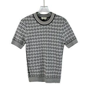 Fendi Womens Black & White Monogram Knit Short-Sleeve Sweater Round Neck S Size